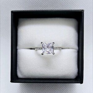 2ct Princess Cut Simulated Diamond Silver Tone Engagement Ring Size 8